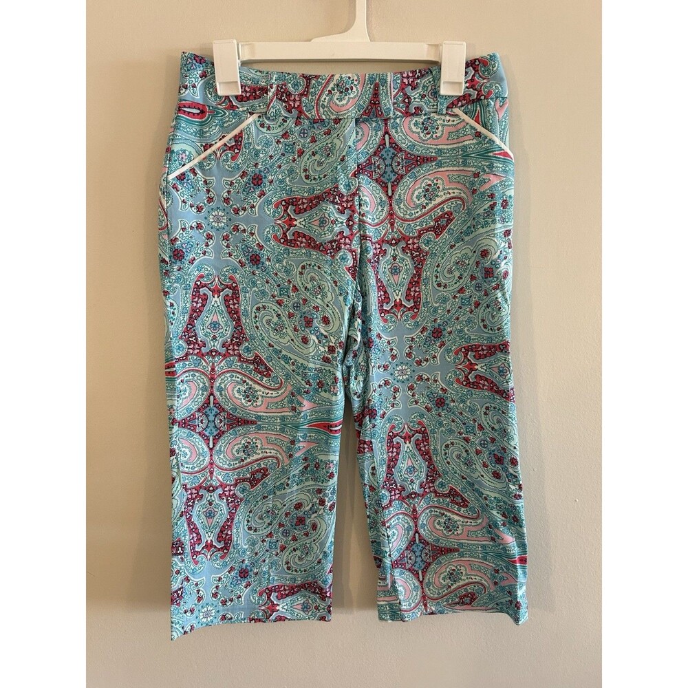 PETER MILLAR Pants Women Sz 4 Multicolor PAISLEY CROP Golf Capri Colorful